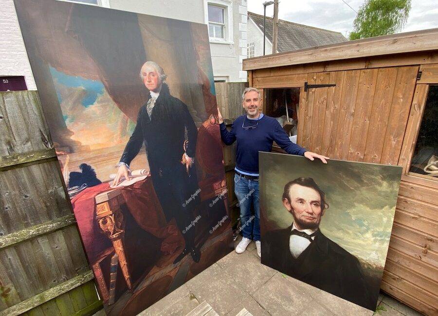 George Washington and Abraham Lincoln paintings on canvas
