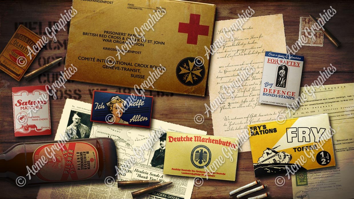 Graphic props and ephemera for WW2 set dressing