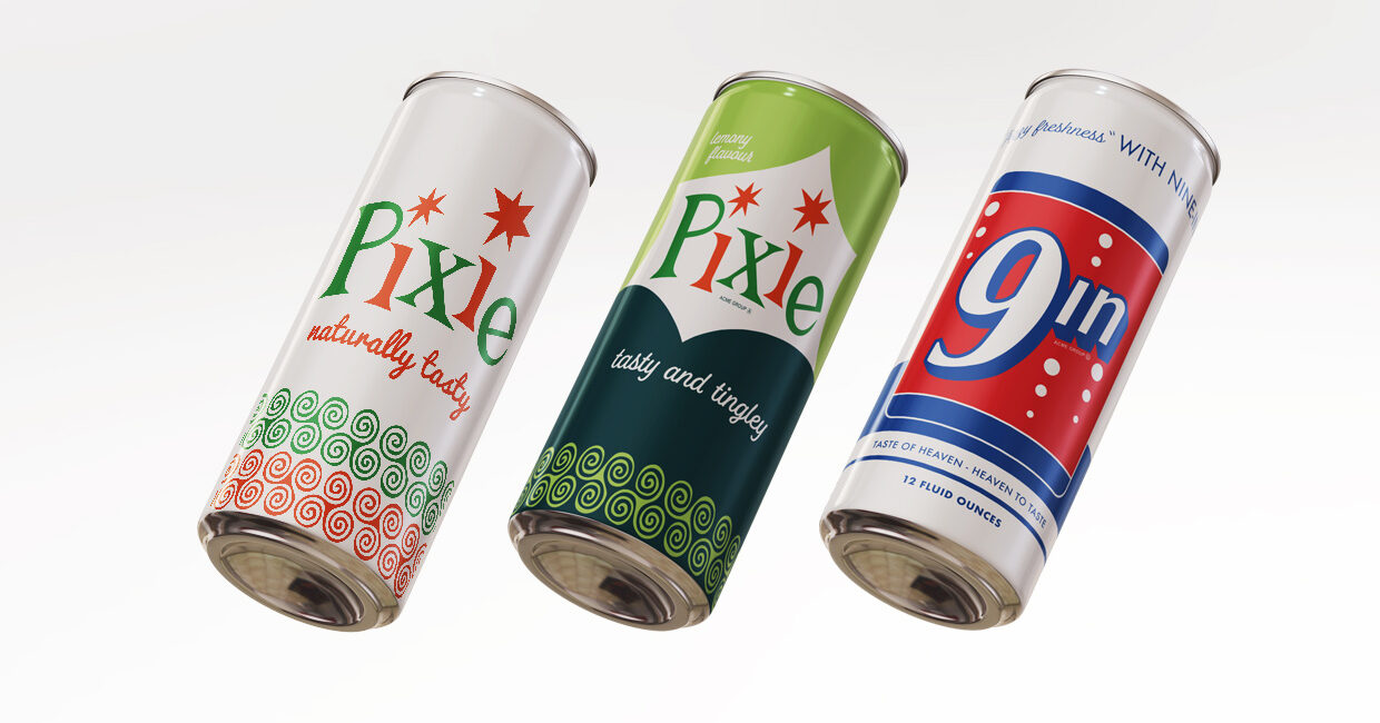 1960s style soft drink can graphic props