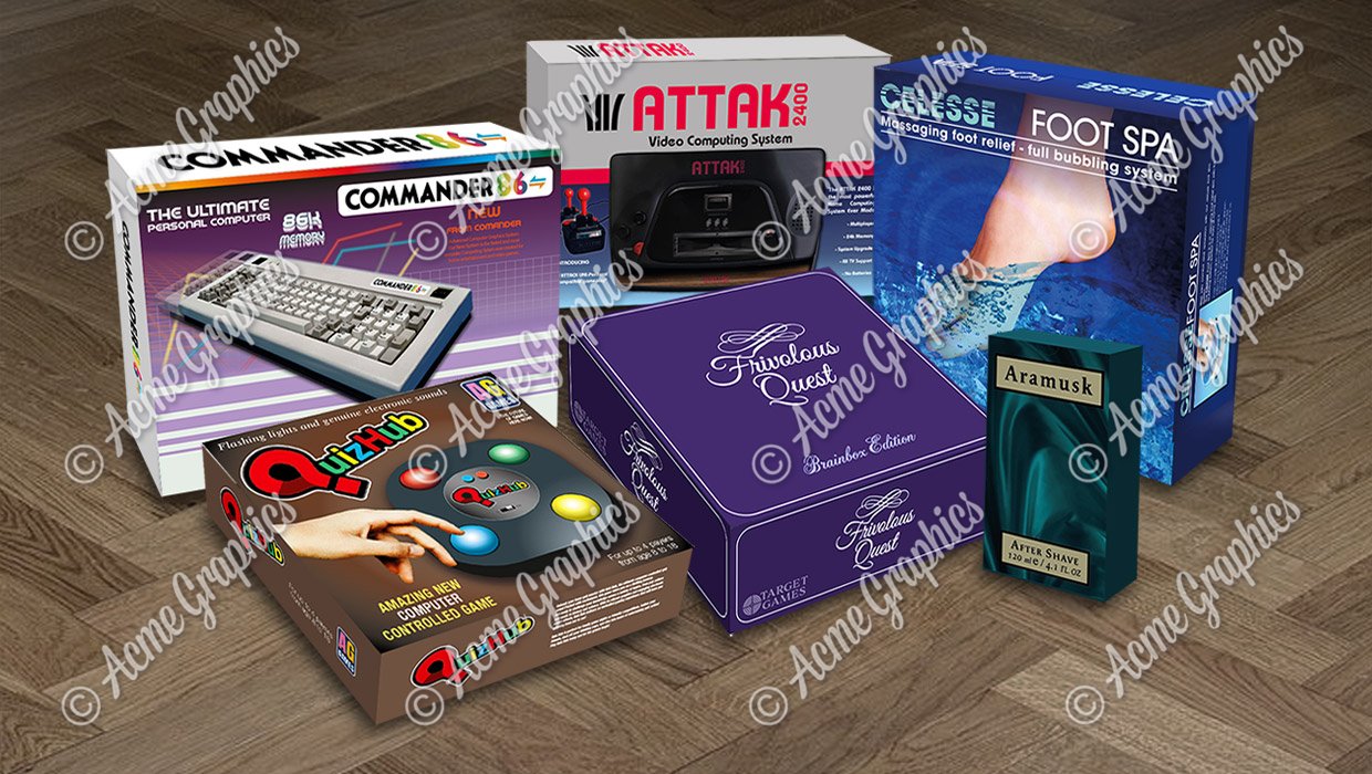 1980s product and computer game packaging